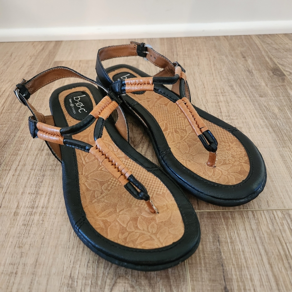 b.o.c. Black and Tan T-Strap Sandals